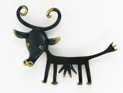 Walter Bosse Walter Bosse Cow Sculpture Brass Key Hanger by Herta Baller Austria 1950s