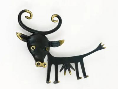 Walter Bosse Walter Bosse Cow Sculpture Brass Key Hanger by Herta Baller Austria 1950s