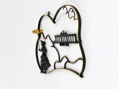 Walter Bosse Walter Bosse Woman in Biedermeier Dress Brass Wall Sculpture Austria 1950s
