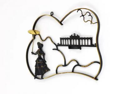 Walter Bosse Walter Bosse Woman in Biedermeier Dress Brass Wall Sculpture Austria 1950s
