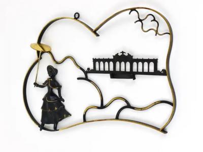 Walter Bosse Walter Bosse Woman in Biedermeier Dress Brass Wall Sculpture Austria 1950s