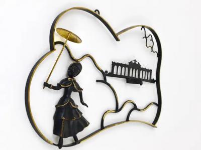 Walter Bosse Walter Bosse Woman in Biedermeier Dress Brass Wall Sculpture Austria 1950s