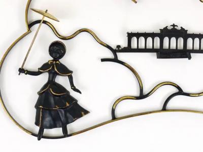 Walter Bosse Walter Bosse Woman in Biedermeier Dress Brass Wall Sculpture Austria 1950s