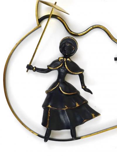 Walter Bosse Walter Bosse Woman in Biedermeier Dress Brass Wall Sculpture Austria 1950s