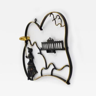 Walter Bosse Walter Bosse Woman in Biedermeier Dress Brass Wall Sculpture Austria 1950s