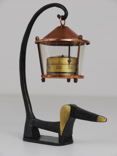 Walter Bosse Wiener Dog Brass Figurine with Lantern Thermometer Baller 1950s