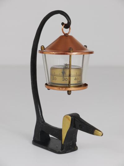 Walter Bosse Wiener Dog Brass Figurine with Lantern Thermometer Baller 1950s
