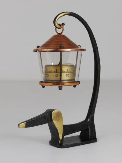 Walter Bosse Wiener Dog Brass Figurine with Lantern Thermometer Baller 1950s