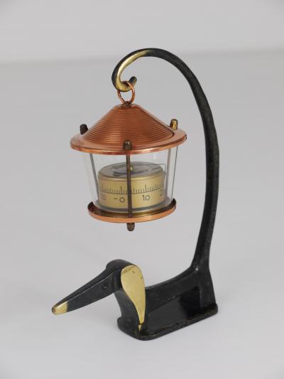 Walter Bosse Wiener Dog Brass Figurine with Lantern Thermometer Baller 1950s
