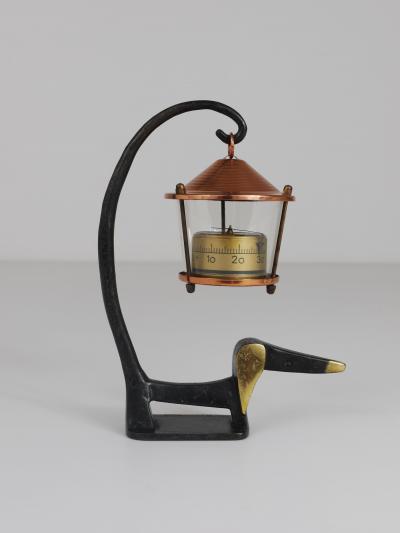 Walter Bosse Wiener Dog Brass Figurine with Lantern Thermometer Baller 1950s