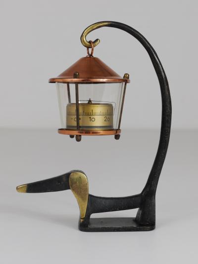 Walter Bosse Wiener Dog Brass Figurine with Lantern Thermometer Baller 1950s