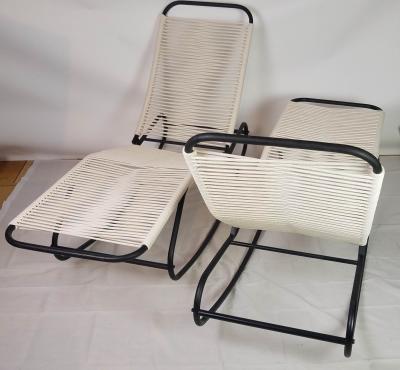 Walter Lamb Pair of Rocking Chaises Folding Back Waikiki Lounge Style CA 1950s