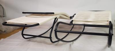 Walter Lamb Pair of Rocking Chaises Folding Back Waikiki Lounge Style CA 1950s