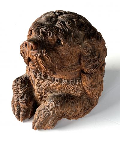 Walter Mader Black Forest Hand Carved Dog Head Tobacco Jar in the manner of Walter Mader