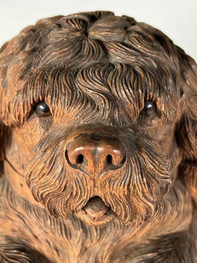 Walter Mader Black Forest Hand Carved Dog Head Tobacco Jar in the manner of Walter Mader