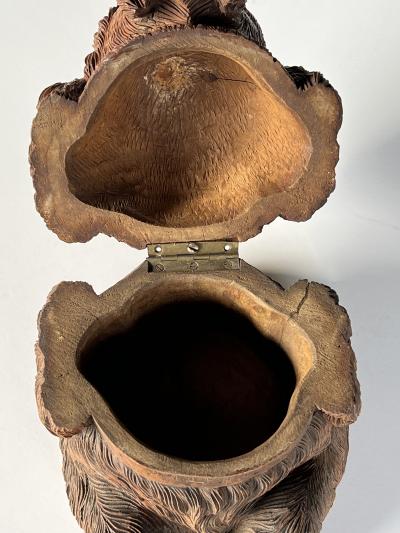 Walter Mader Black Forest Hand Carved Dog Head Tobacco Jar in the manner of Walter Mader