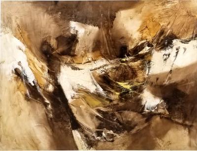 Walter McCown 1960s Abstract Oil and Encaustic Painting on Board by TX Modernist Walter McCown