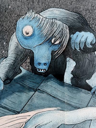 Walter Schnackenberg Escaping Eerie Monsters on the Roof at Night Macabre Fantasy