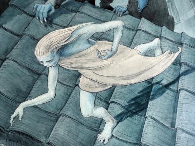 Walter Schnackenberg Escaping Eerie Monsters on the Roof at Night Macabre Fantasy