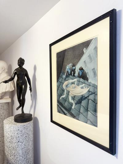 Walter Schnackenberg Escaping Eerie Monsters on the Roof at Night Macabre Fantasy