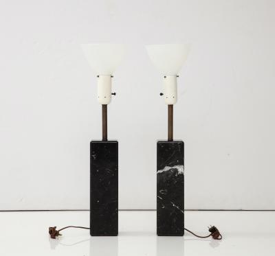 Walter Von Nessen 1960s Modern Walter Von Nessen Carrara Marble Table Lamps