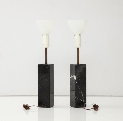 Walter Von Nessen 1960s Modern Walter Von Nessen Carrara Marble Table Lamps