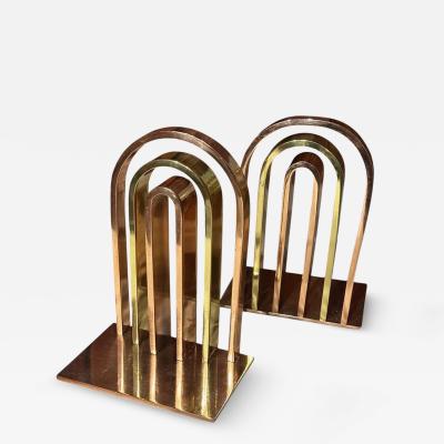 Walter Von Nessen Chase Bookends Brass and Copper Arched Attributed to Walter Von Nessen