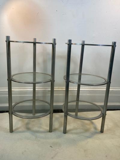 Walter Von Nessen MACHINE AGE ART DECO ALUMINUM PAIR OF TRIPLE TIER TABLES