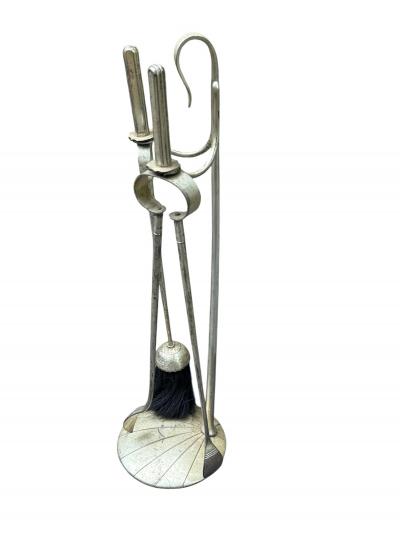 Walter Von Nessen NICKELED BRONZE ART DECO FIRE TOOLS BY WALTER VON NESSEN