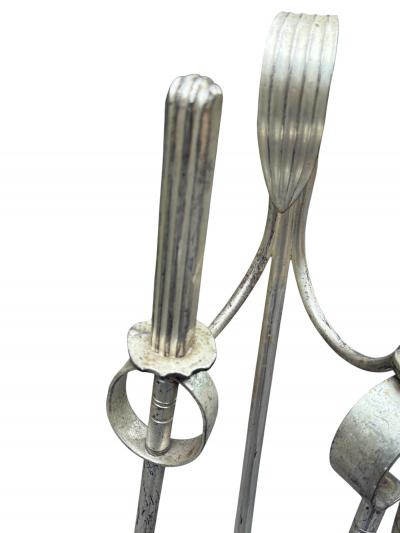 Walter Von Nessen NICKELED BRONZE ART DECO FIRE TOOLS BY WALTER VON NESSEN