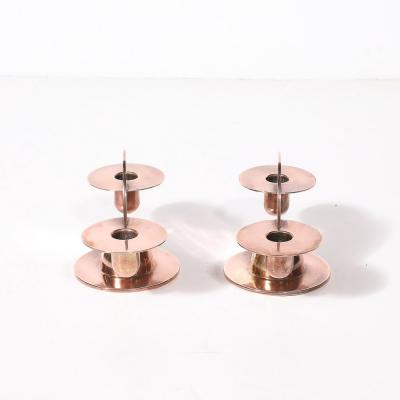 Walter Von Nessen Pair of Art Deco Copper Candlestick Holders by Walter von Nessen signed Chase