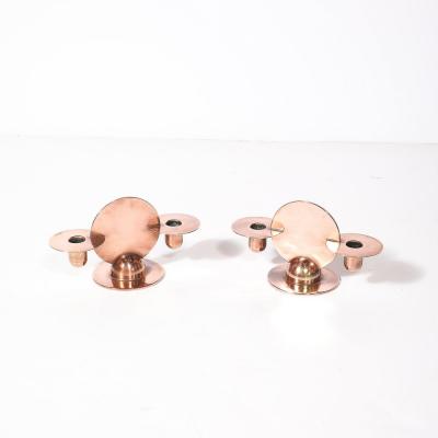 Walter Von Nessen Pair of Art Deco Copper Candlestick Holders by Walter von Nessen signed Chase