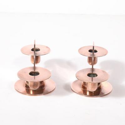 Walter Von Nessen Pair of Art Deco Copper Candlestick Holders by Walter von Nessen signed Chase