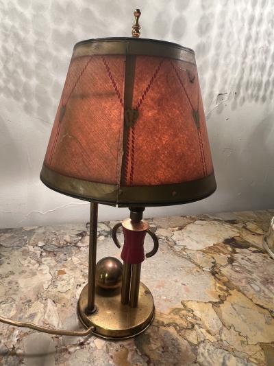 Walter Von Nessen RARE ART DECO BRASS AND BAKELITE SENTINEL LAMPS WITH ORIGINAL SHADES