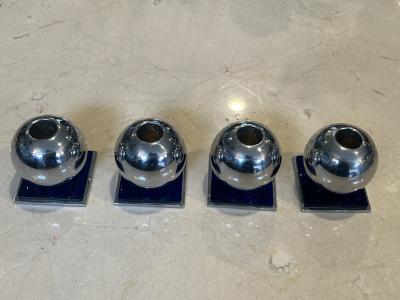 Walter Von Nessen SET OF FOUR MODERNIST ART DECO CHROME AND COBALT BLUE GLASS BALL CANDLESTICKS