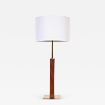 Walter Von Nessen Tall Walter Von Nessen Nessen Studios Walnut Inlaid Brass Tower Table Lamp