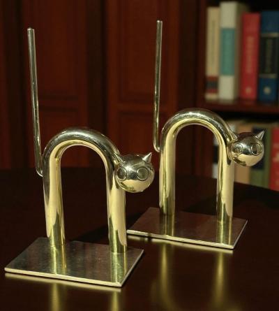 Walter Von Nessen Walter Von Nessen Brass Cat Bookends for Chase circa 1932