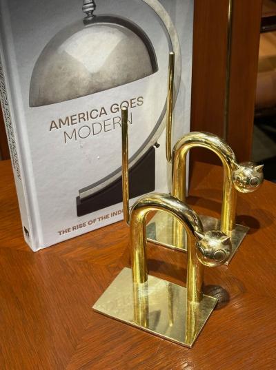 Walter Von Nessen Walter Von Nessen Brass Cat Bookends for Chase circa 1932