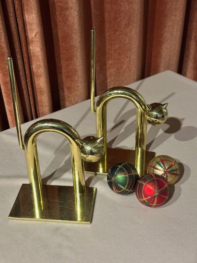 Walter Von Nessen Walter Von Nessen Brass Cat Bookends for Chase circa 1932