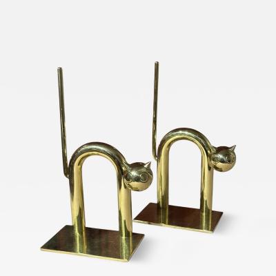 Walter Von Nessen Walter Von Nessen Brass Cat Bookends for Chase circa 1932