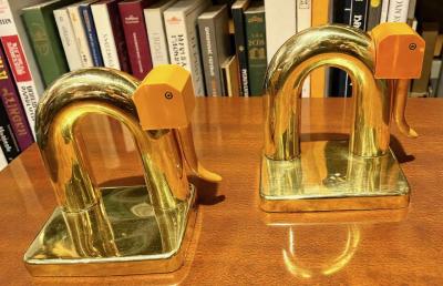 Walter Von Nessen Walter Von Nessen Chase Elephant Bookends American Art Deco Brass and Bakelite