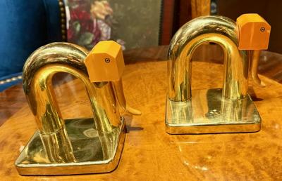 Walter Von Nessen Walter Von Nessen Chase Elephant Bookends American Art Deco Brass and Bakelite