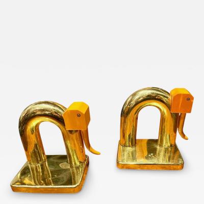 Walter Von Nessen Walter Von Nessen Chase Elephant Bookends American Art Deco Brass and Bakelite
