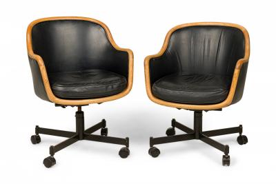 Ward Bennett 12 Ward Bennett for Brickel Associates Ash and Black Leather Office Chairs