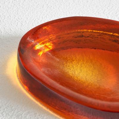 Ward Bennett Freeform Concave Amber Colored Vide Poche in Solid Glass 1960s