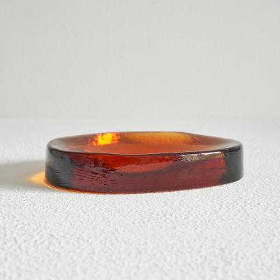 Ward Bennett Freeform Concave Amber Colored Vide Poche in Solid Glass 1960s