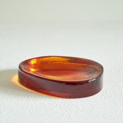 Ward Bennett Freeform Concave Amber Colored Vide Poche in Solid Glass 1960s