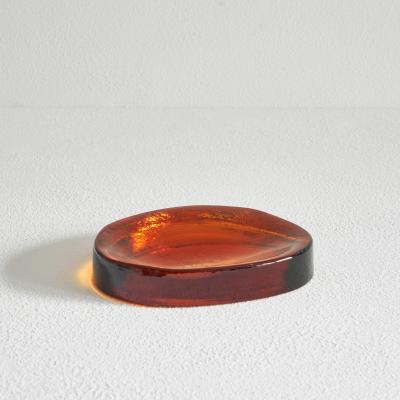 Ward Bennett Freeform Concave Amber Colored Vide Poche in Solid Glass 1960s
