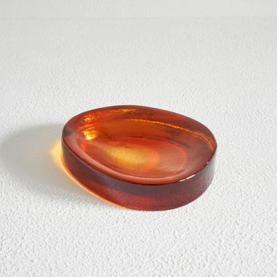 Ward Bennett Freeform Concave Amber Colored Vide Poche in Solid Glass 1960s