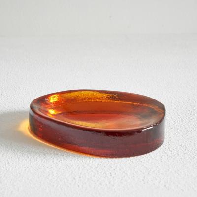 Ward Bennett Freeform Concave Amber Colored Vide Poche in Solid Glass 1960s